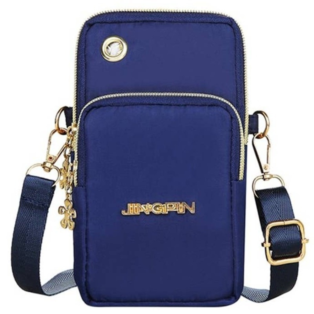 Jingpin Navy Nylon Crossbody Cell‎ Phone Bag Small Travel Purse Gold Hardware